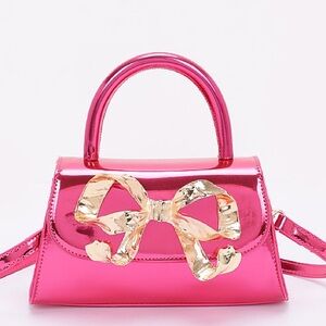 Metallic Bow Top Handle Bag - Fuchsia, Gold, Silver